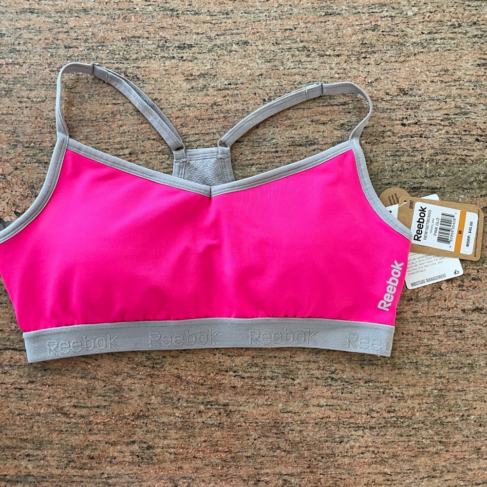 NWT Medium Support REEBOK Sports Bra Size Medium Racerback Mesh PINK